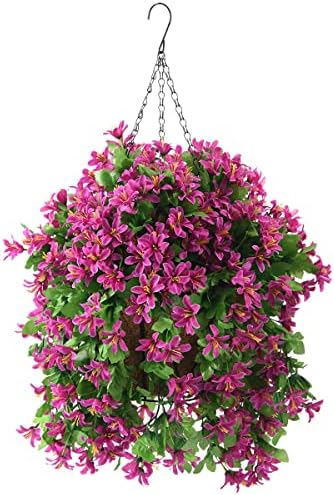 INQCMY Fake Hanging Flowers with Basket Artificial Violet for Outdoor by INQCMYPlantRack