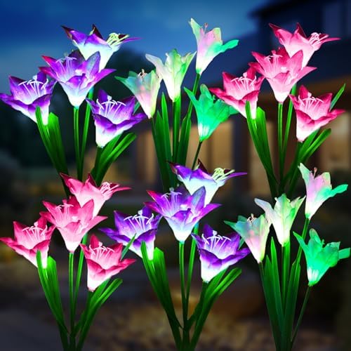KOOPER Outdoor Solar Lights, 6 Pack Solar Garden Light with Bigger Lily Flowers, Waterproof 7 Color Changing Solar Lights Outdoor - Bigger Panel for Patio Yard Garden Decoration, Gift for Mom by KOOPER