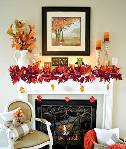 DearHouse 2 Pack Fall Garland Maple Leaf, 5.9Ft/Piece Hanging Vine Garland Artificial Autumn Foliage Garland Thanksgiving Decor for Home Wedding Fireplace Party Christmas (Dark Red) - Image 2