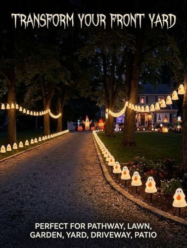 Halloween Ghost Pathway Lights Outdoor, 7Ft C7 Halloween Decorations Pathway String Lights with 4 Elves Holding Pumpkin Walkway Lights Waterproof, Plug-in Night Lights for Porch Yard Patio Garden - Image 7