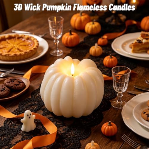 Wondise Fall Decorations Real Wax Pumpkin Candles with Remote Timer - Image 5