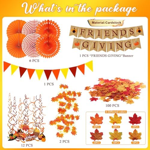 Famoby FRIENDSGIVING Paper Banner Triangular Bunting Maple Leaf Garland Plastic Streamer Paper Fans for Autumn Harvest Thanksgiving Day Party Decoration (Not Burlap) - Image 3