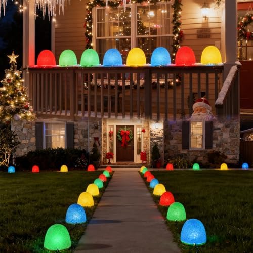 Illuminated Gumdrop Christmas Pathway Lights Outdoor Decorations, Connectable 4Pcs Light Up Gum Drop with Timer for Yard, Cute Holiday Christmas Outside Decor for Porch,Walkway, Gingerbread Theme - Image 5