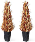 Glitzhome 2 PCS 38”H Fall Porch Tree, Artificial Sorghum Porch Tree Harvest Decoration with Black Planter, Indoor/Outdoor Seasonal Decor for Porch, Garden, Entryway by Glitzhome