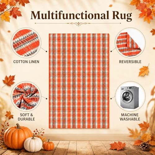 Breling Fall Outdoor Rug Rust Orange Plaid Porch Doormat - Image 3