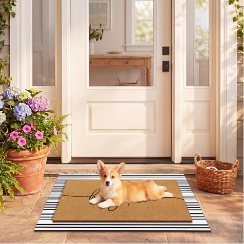 Drydiet 2 Pcs Coir Welcome Mat for Front Door, Black White Striped 24x35 - Image 4