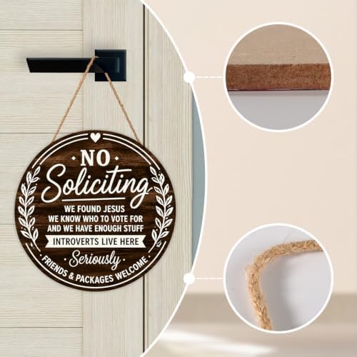 No Soliciting Sign for Front Door Funny Not Knocking Disturb Round Outdoor Hanging Wooden Door Sign for House No Soliciting Home Office Porch Wreath Hanger Sign for Outside Doorbell Wall 12"X12" - Image 4