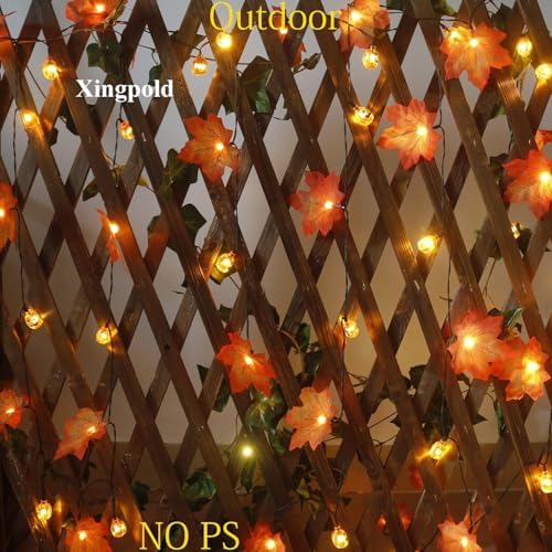 Fall Decor Solar Pumpkin Maple Leaf String Lights Outdoor, 50LED 30ft Fall Garland with Lights Waterproof Pumpkin Lights for Thanksgiving Halloween Autumn Door Porch Home Garden Decorations - Image 3