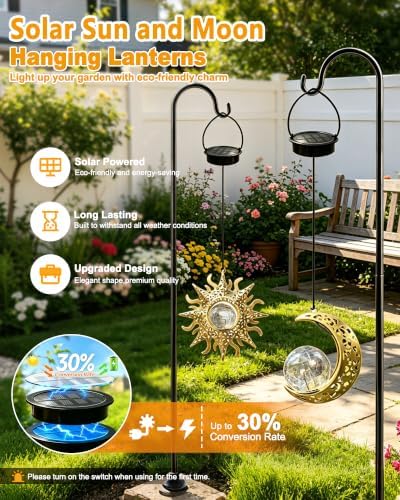 Solar Hanging Sun Moon Lights, Outdooor Lanterns Waterproof Garden Gifts - Image 4