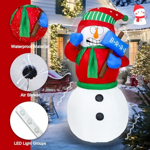 6FT Christmas Inflatable Shivering Snowman Wearing Red Sweater, Animated Shaking Snowman Inflatable with Build-in LED Lights Blow Up Yard Party Decoration - Image 3