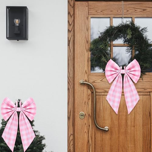 Suncalla 2 Pcs Pink Christmas Plaid Wreath Bows 18'' x 12'' - Image 5