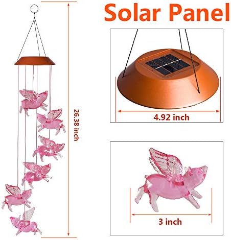 LED Solar Fly Pigs Wind Chimes Outdoor - Waterproof Solar Powered LED Changing Light Color 6 Flying Pigs Mobile Romantic Wind-Bell for Home, Party, Festival Decor, Night Garden Decoration - Image 2