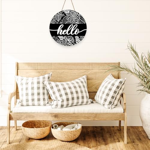 JarThenaAMCS Flower 3D Welcome Door Sign White Black Floral Wooden Hanging Sign Rustic Round Door Hanger for Spring Indoor Outdoor Farmhouse Home Porch Window Wall Decor, 12 Inch - Image 6
