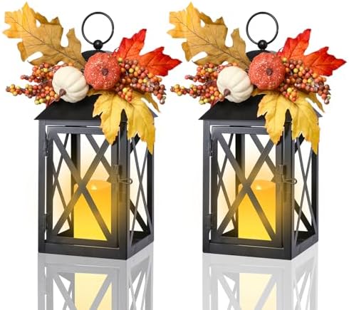 Bdor Fall Lanterns LED Candles 2 Pack 12 Inch Thanksgiving Decor Timer by Bdor
