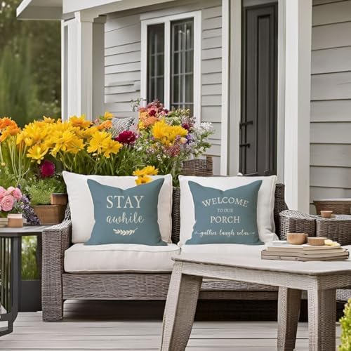PANDICORN Outdoor Throw Pillow Covers 18x18 Inch Set of 2, Dusty Blue - Image 3