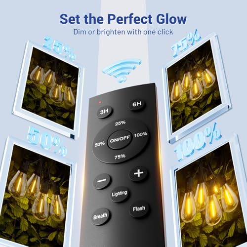 100FT Outdoor String Lights with Remote & Dimmable, 35+1 Shatterproof Waterproof Bulbs, Dimmable Outside Hanging Patio Lights for Backyard, Porch, Deck, Garden 2200K Warm Yellow - Image 5