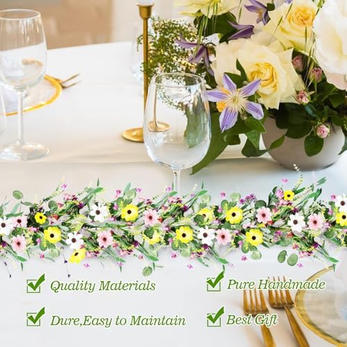 6.5 Ft Spring Summer Flower Vine Garlands Artificial Wildflower Wisteria Lavender Daisy Garland Not Withering Floral Wreath Garland All Year Round Home Decor for Indoor Outdoor Home Wedding Arch - Image 5