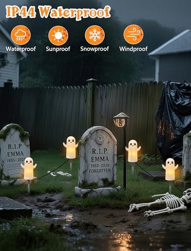 Oviejo 4 Pack Halloween Ghost Pathway Lights, 7FT LED Stake Lights Plug in - Image 5