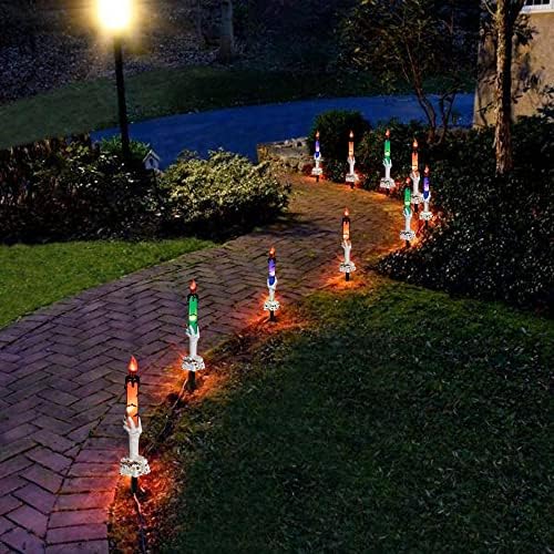 Hourleey Halloween Decorations, 5 Pack Skull Candle Lights with Stakes, Battery Operated Waterproof Pathway Decor with Timer for Indoor Outdoor Front Pathway Lawn Yard Garden - Image 5