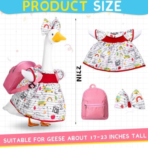 Abbylike Back to School Porch Goose Outfit Fit 23 Inch Lawn Statue Student Goose Skirt with Pink School Bag and Bow Headband for Garden Classroom Patio Lawn Yard Outdoor Garden Decoration - Image 3