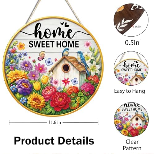 Home Sweet Home Floral Wooden Welcome Door Sign Wall Decor - Image 2