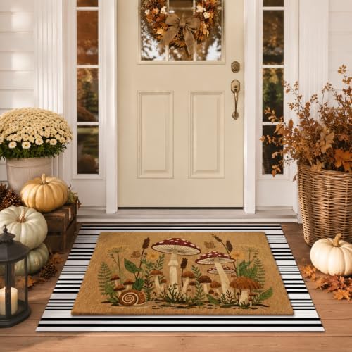 Drydiet 2 Pcs Fall Mushroom Woodland Door Mat Set, Autumn Cottagecore Decor - Image 3