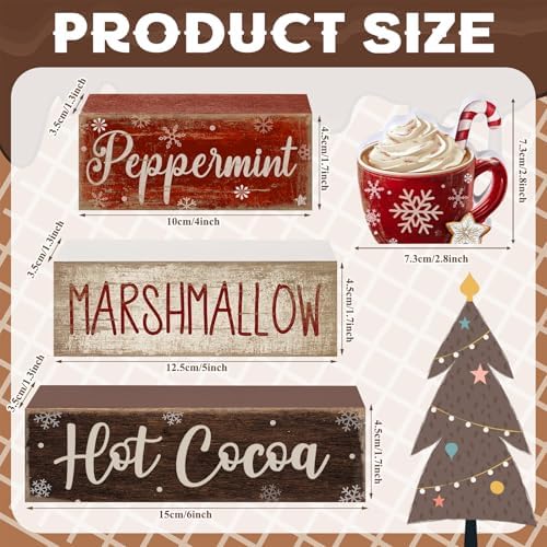 Moucuny 4 Pcs Hot Cocoa Wooden Signs Farmhouse Tiered Tray Decor - Image 3
