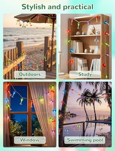 Margarita Glass String Lights, 8.5FT Summer Patio Light with 10 LED Cocktail Drink Lights, Plug in LED String Lights for Indoor Outdoor Party Bar Decor, White Wire (Pack of 3) - Image 7