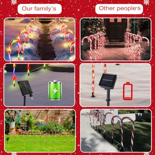 10 Pack Solar Candy Cane Pathway Lights, Multicolor Christmas Yard Decor - Image 5