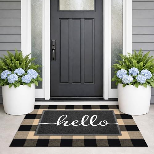 KILOCOCO Buffalo Plaid Checkered Rug 27.5x43 in Brown Black Front Door Rug - Image 3