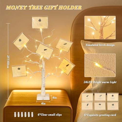 Woohaha Lighted Money Tree Card Holder Birch Tree Warm White - Image 3