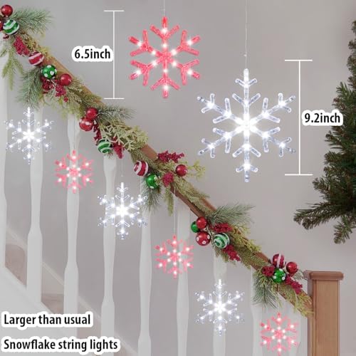 Christmas Snowflake Icicle Lights-9ft 150LED Twinkling Christmas Lights with Timer, Waterproof Connectable Hanging 10 Drop for Eave Window Porch Xmas Indoor Outdoor Decoration (Red and White) - Image 5