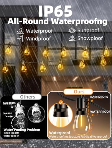 Outdoor Patio String Lights: S14 Shatterproof Bulb Outside Waterproof Light - 100FT 30M Remote Dimmable Connectable Hanging Outdoor Electric Lighting - Garden Backyard Yard Gazebo Porch Party - Image 4