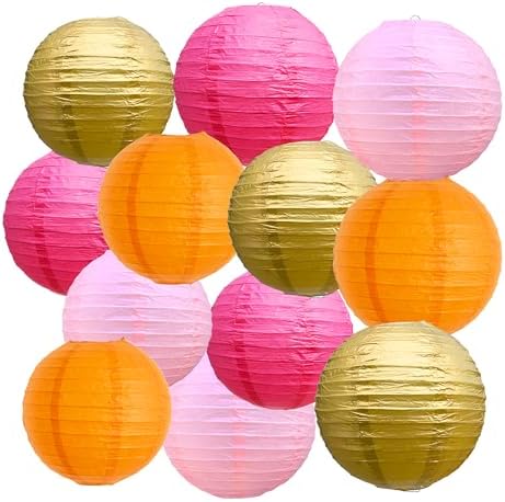 BEISHIDA Pink Orange Gold Paper Lanterns 6/8/10 Inch Round Chinese Lamp by Beishida