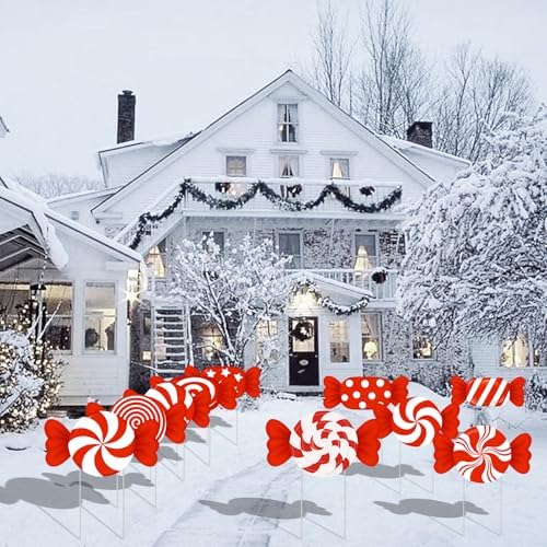 10-Piece Christmas Candy Yard Signs with Stakes Decorations – 10 Assorted Designs 14 Inches Large Peppermint and Lollipop Signs for Outdoor Garden and Lawn Holiday Party Favor - Image 5