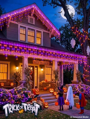 Halloween Icicle Lights Outdoor,300 LED Purple and Orange Lights - Image 6