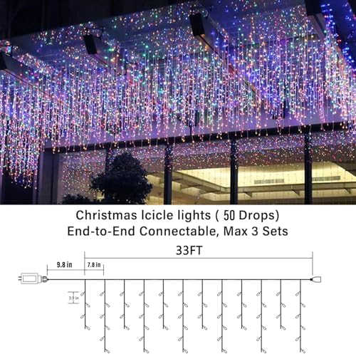 Joomer 33FT Christmas Icicle Lights Outdoor Connectable Multicolor - Image 4