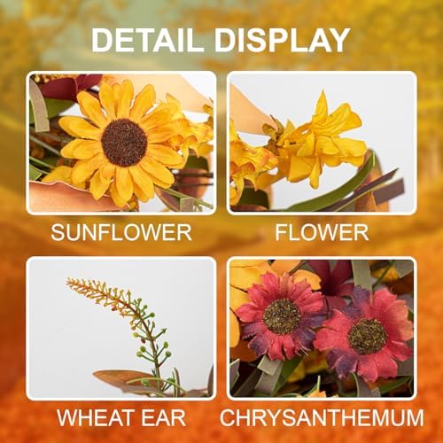 J'FLORU Artificial Fall Wreath 22 Inch Fall Wreaths for Front Door Autumn Porch Farmhouse Thanksgiving Day Harvest Festival - Image 7