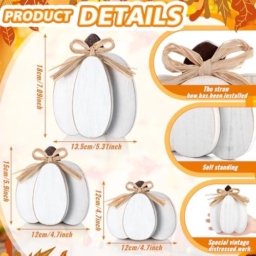Ferraycle 3 Pcs Fall Pumpkin Decor, 3D Wooden Pumpkin Tabletop Decor - Image 3