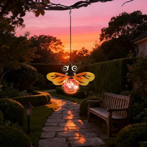 2 Pack Bee Outdoor Decor with Bouncy Springs Pendant Lights Birthday Gifts for Women Mom Grandma,Hanging Solar Lights Outside Waterproof Metal Solar Garden Decoration for Porch,Yard,Patio - Image 3