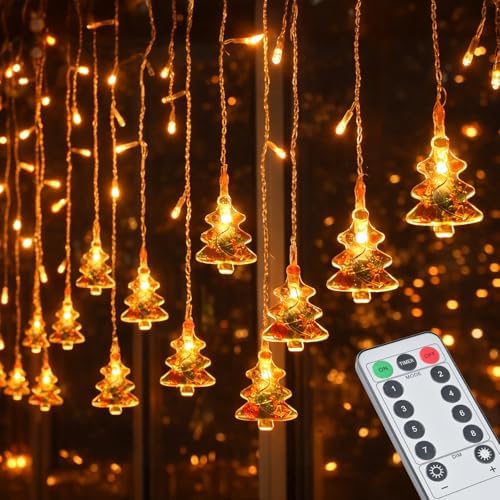 Curtain String Light Christmas Decoration Icicle Lights 8 Modes dimmable,108 LEDs 4M Christmas and Halloween String Lights for Home,Office,Party,bar,Holiday,Party (Warm White) by AiPertop