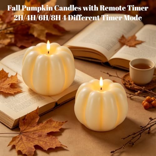 Wondise Fall Decorations Real Wax Pumpkin Candles with Remote Timer - Image 5