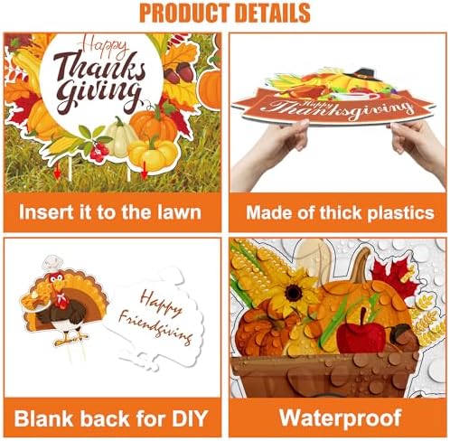 Thanksgiving Yard Signs 8pc with Stakes Happy Thanksgiving Outdoor Decorations Turkey Pumpkins Harvest Garden Wall Porch Signs Seasonal Holiday Party Supplies Lawn Yard Decorations - Image 3