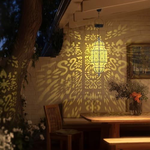 18 Inch High Large Hanging Solar Lights Outdoor Garden Decor, Decorative Waterproof Plastic Moroccan Solar Lantern Lamp, Outside Decorations for Patio Yard Porch Decor, Gardening Gifts for Women Mom - Image 4
