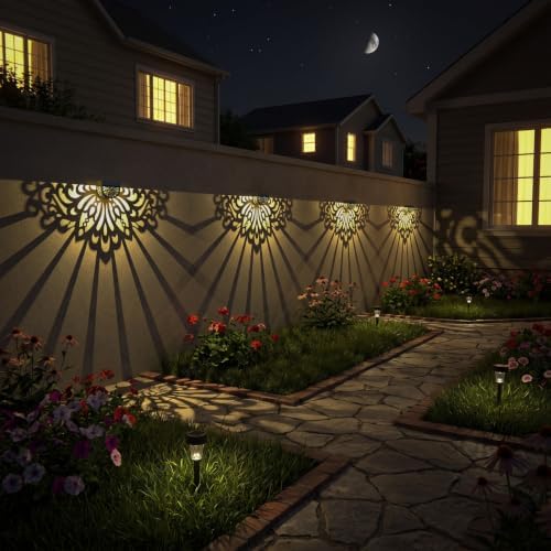 4 Pack Solar Fence Lights Outdoor Wall Lights Plastic Solar Powered Deck Step Stair Lights Mandala Theme Waterproof Fence Solar Light for Garden Post Patio Yard Decor, Gardening Gifts for Women Mom - Image 6