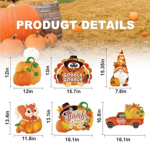 Thanksgiving Yard Signs with Stakes, 6-Pack Thanksgiving Decorations Outdoor Turkey Yard Signs, Fall Outdoor Decorations, Squirrel, Turkey, Gnome, Pumpkin, bumper harvest Car, Lawn Signs for Outside - Image 2