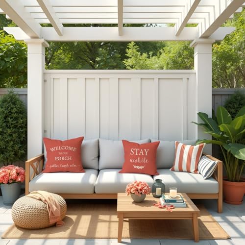 PANDICORN Outdoor Decorative Throw Pillow Covers 18x18 Inch Set of 2, Coral - Image 2