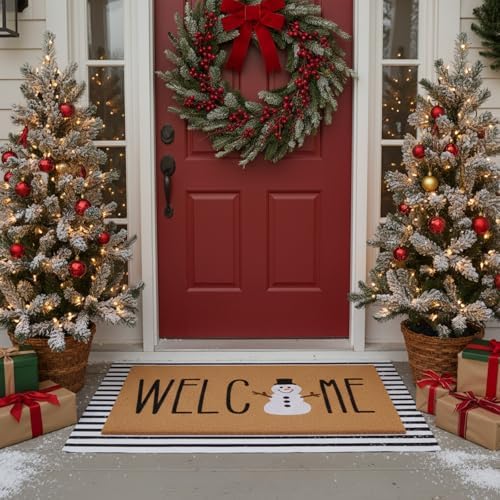 Drydiet Layered Snowman Welcome Door Mat Non Slip Front Porch Entryway - Image 3