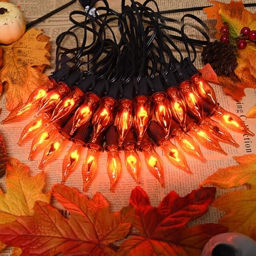 27.8Ft Flickering Flame String Lights, Orange Halloween Lights with 25+4 Pack C7 Orange Flame Light Bulbs, Flame String Lights for Fall Halloween Decorations for Home Party Patio Garden - Image 6