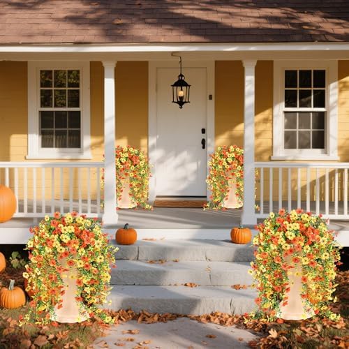 Artificial Fall Flowers for Outdoors UV Resistant Orange Fake Mums Decor - Image 6